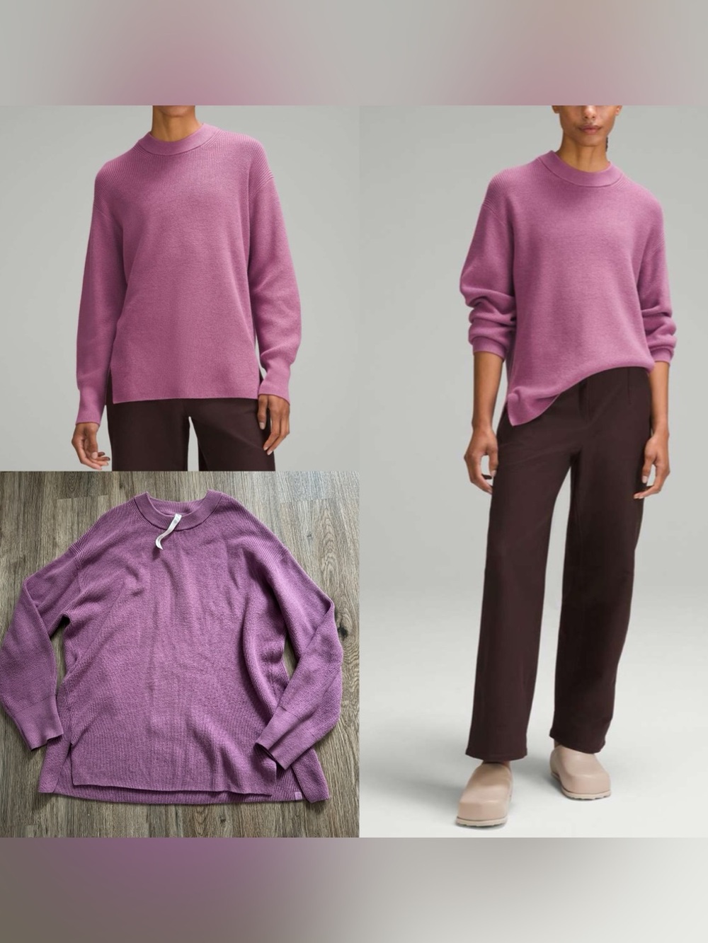 Lululemon Merino Wool-Blend Ribbed
Crewneck Sweater Velvet Dust